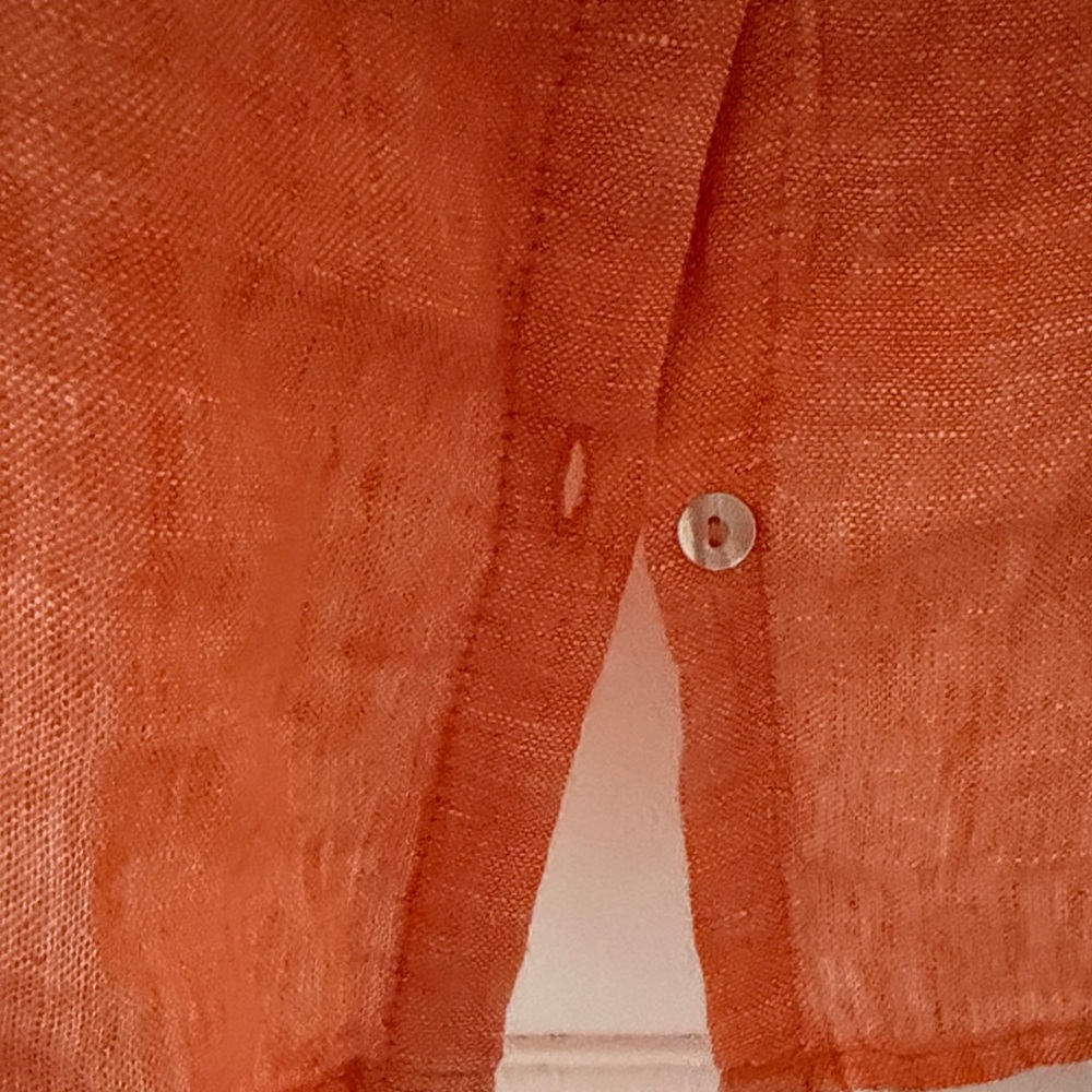 Tahari Orange Button-Down Linen Shirt - Picture 6 of 7